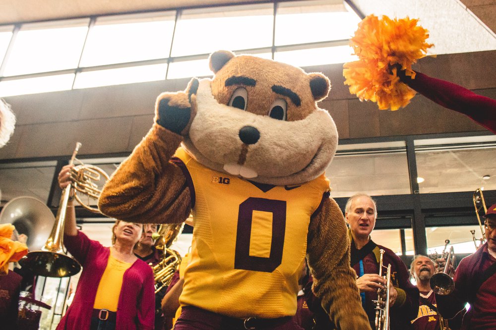 Goldy Gopher mascot at a basketball game