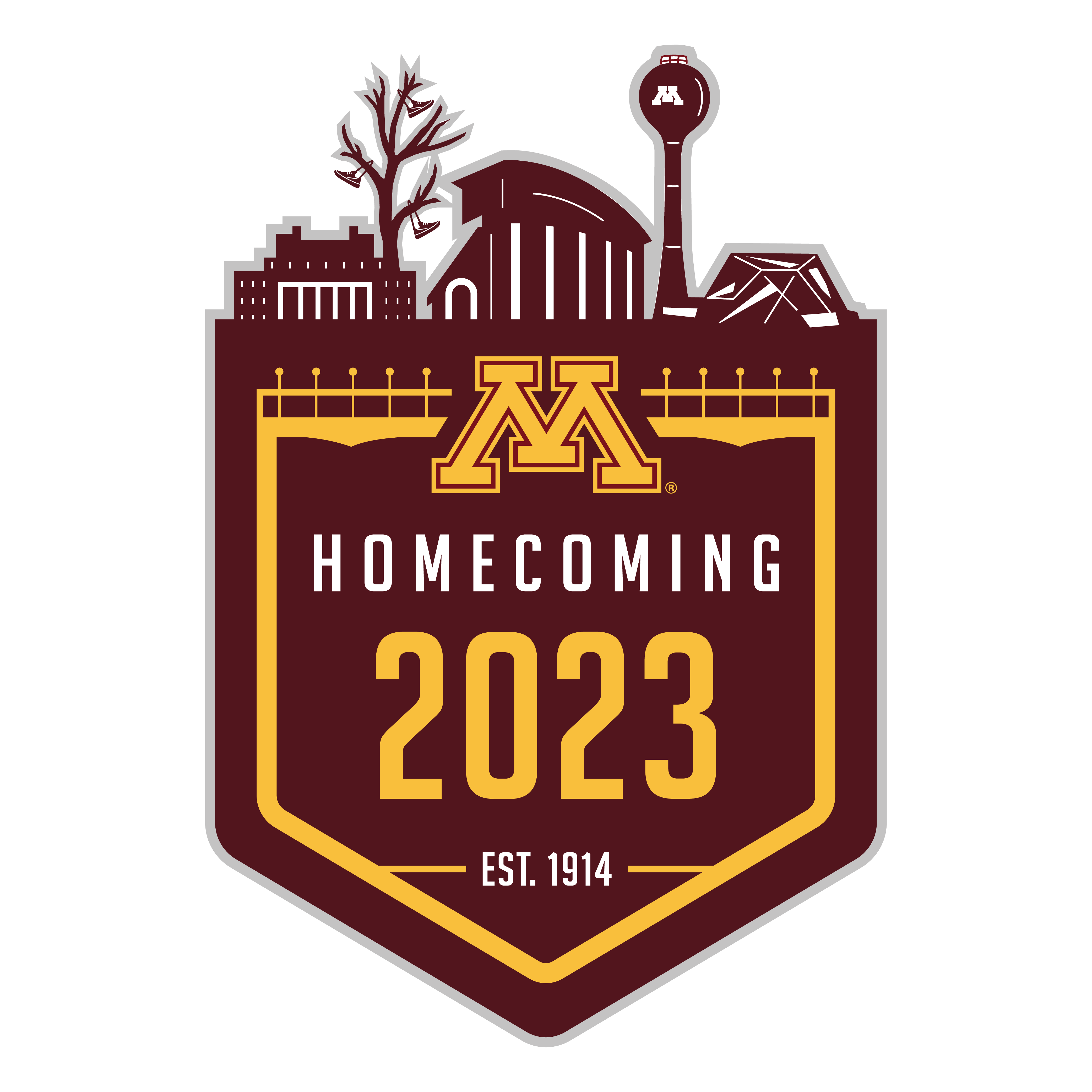 Homecoming logo maroon, gold, and gray
